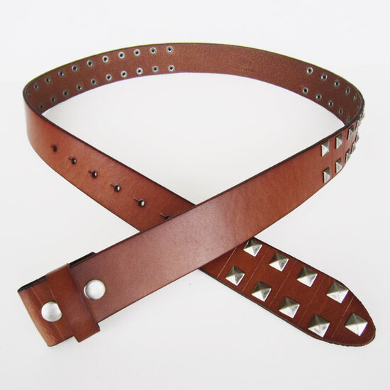 Bruin Leren Riem vierkante studs - Zonder Buckle/Gesp 100% Kwaliteit Leer 