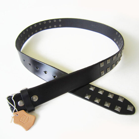 Zwart Leren Riem vierkante studs - Zonder Buckle/Gesp 100% Kwaliteit Leer 