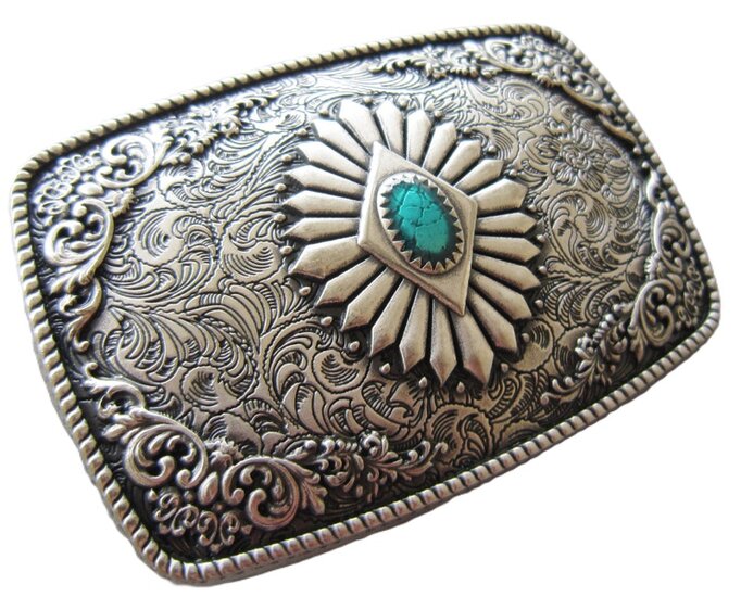 Vintage verzilverde Southwest emaille Totem rechthoekige riem buckle/gesp