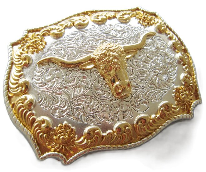 Double plated lange hoorn stier western Riem Buckle/Gesp