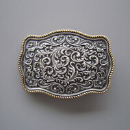 Silver plated Southwest Carve Flower met  gouden rand gesp/Buckle