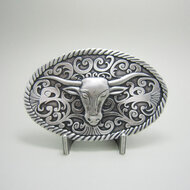 Silver Plated Longhorn Bull Western Oval Belt Buckle gesp/Buckle