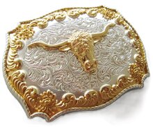 Double plated lange hoorn stier western Riem Buckle/Gesp