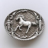 Paard in Galop Zwart blank Riem Buckle/Gesp